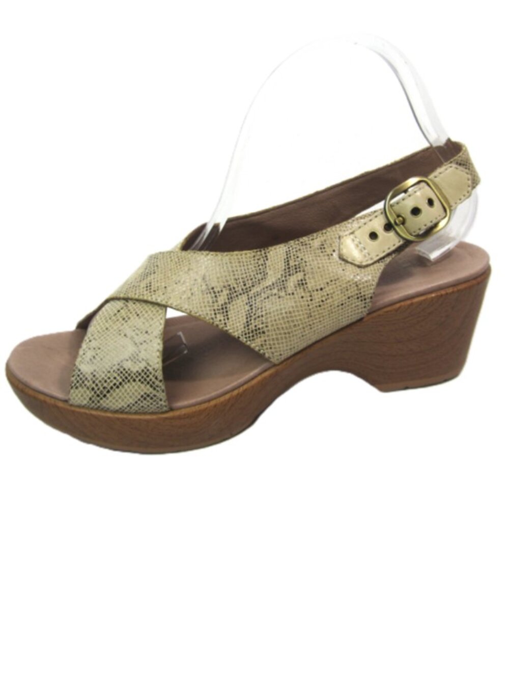 Dansko Jacinda 40 9.5 10 Slingback Wedge Sandals Snake Beige Tan Black
